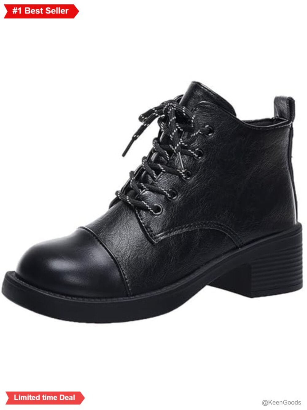 Leather Lace Up Chunky Block Heel Round Toe Ankle Boots Comfort Casual Booties
